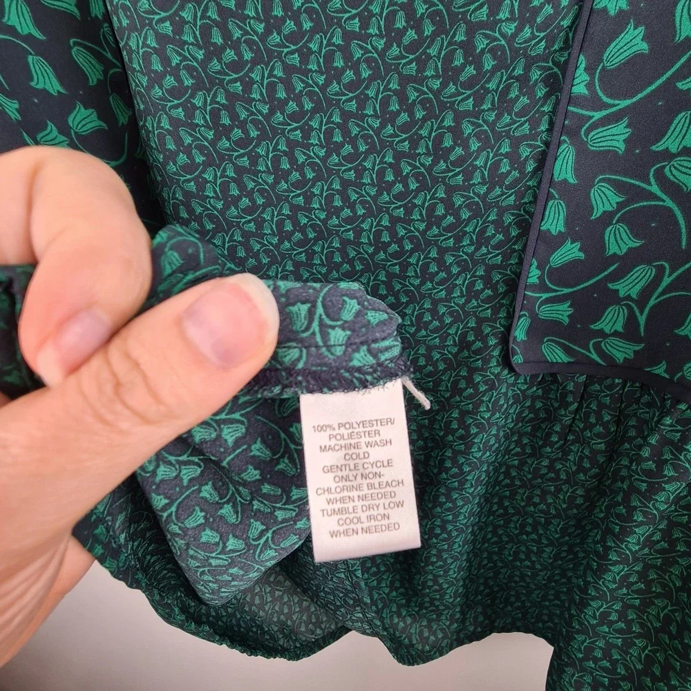 LOFT Womens Green Mixed Floral‎ Peplum Blouse Long Sleeve Boat Neck Top Size M